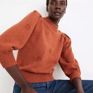 Madewell Dotted Eaton Puff-Sleeve Pullover Sweater, burnt orange / rust, size XS